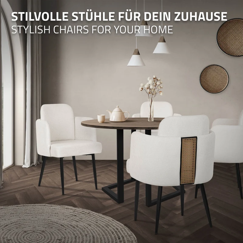 Esszimmerstuhl mit Rücken- & Armlehne Beige mit Metallbeinen bis 120 kg ML-Design