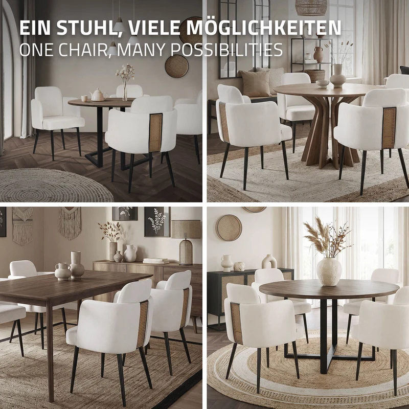 Esszimmerstuhl mit Rücken- & Armlehne Beige mit Metallbeinen bis 120 kg ML-Design