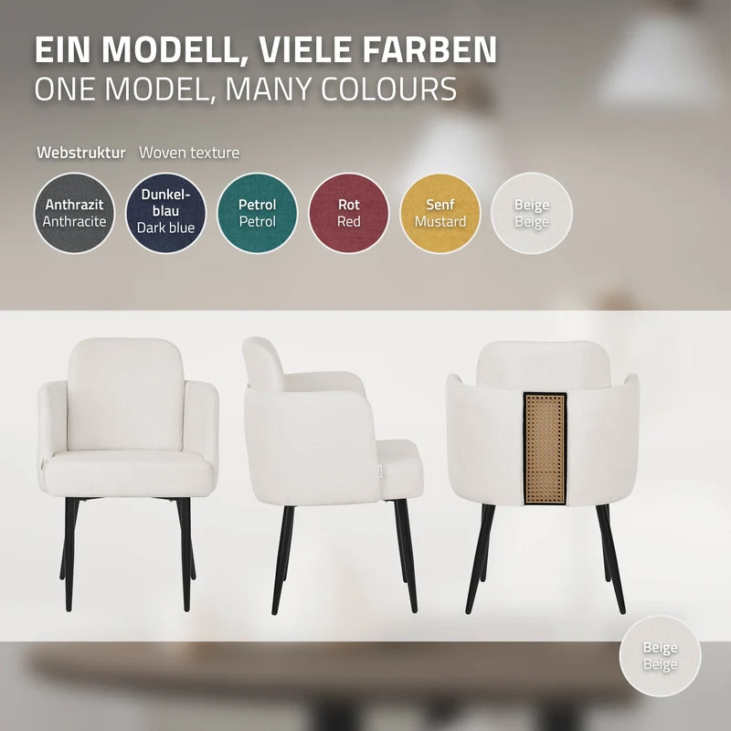 Esszimmerstuhl mit Rücken- & Armlehne Beige mit Metallbeinen bis 120 kg ML-Design