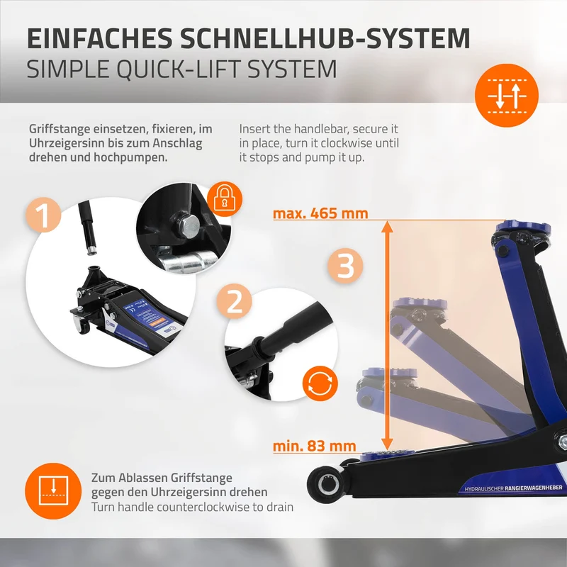 Wagenheber hydraulisch 3T Rangierwagenheber tragbar inkl. zusätzlicher Gummiauflage & 1 Paar Handschuhe