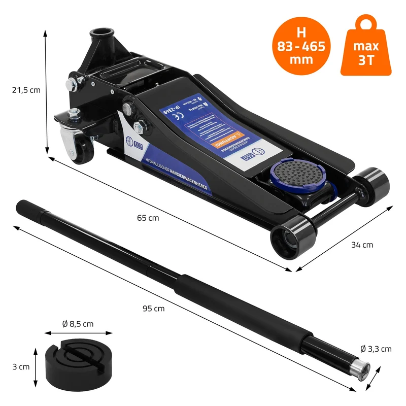 Wagenheber hydraulisch 3T Rangierwagenheber tragbar inkl. zusätzlicher Gummiauflage & 1 Paar Handschuhe