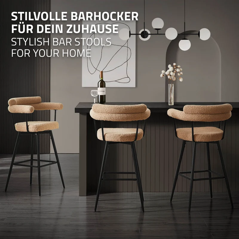2er Set Barhocker 360° drehbar Braun 61x103x55 cm mit Arm-, Rückenlehne und Fußstütze bis 120 kg ML-Design