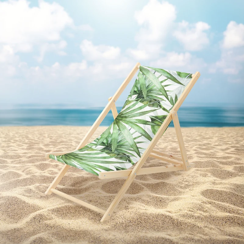 Gartenliege aus Holz in Palme Grün-Weiß klappbarer Beachstuhl Strandstuhl Strandliege Liegestuhl Sonnenliege Relaxliege
