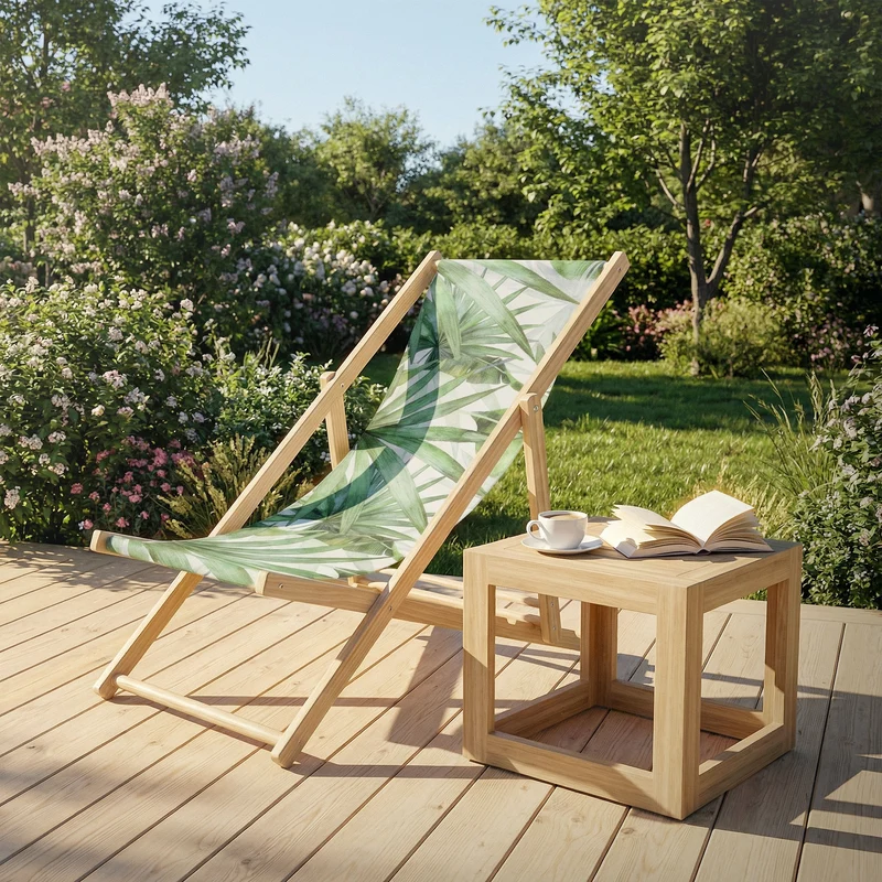 Gartenliege aus Holz in Palme Grün-Weiß klappbarer Beachstuhl Strandstuhl Strandliege Liegestuhl Sonnenliege Relaxliege