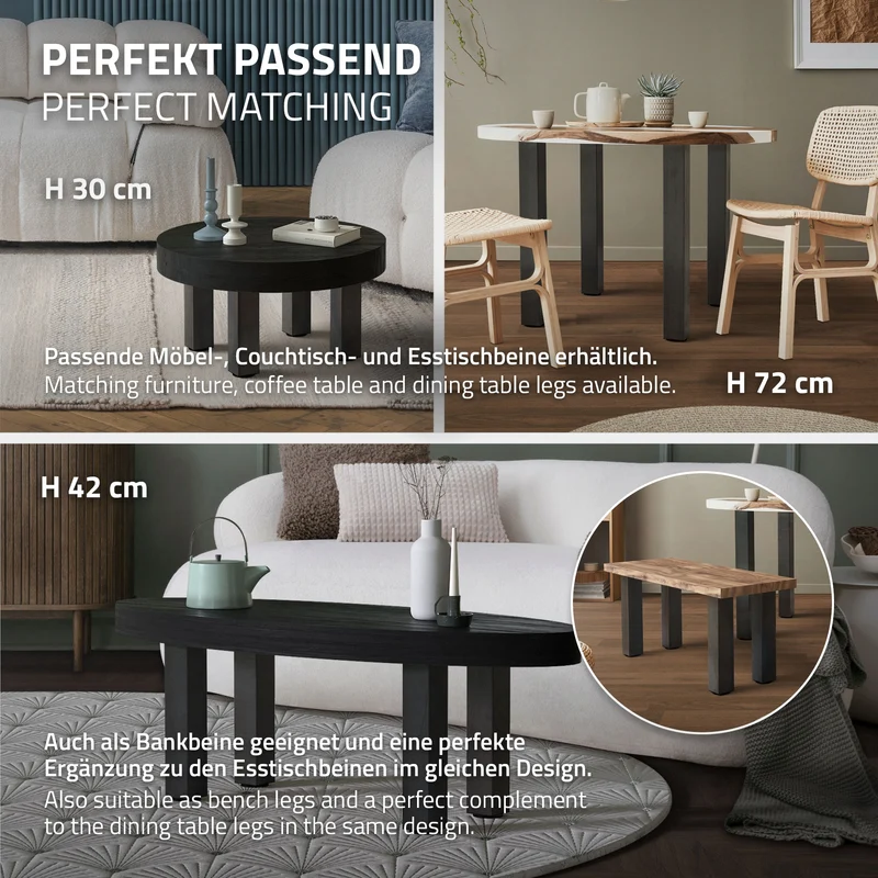 B-Ware 4er Set Tischbeine I-Design 90 cm Dunkelgrau Optik Industrial Stahl pulverbeschichtet Profil 8x8 cm Höhenverstellbare Möbelfüße ML-Design