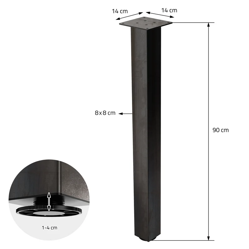 B-Ware 4er Set Tischbeine I-Design 90 cm Dunkelgrau Optik Industrial Stahl pulverbeschichtet Profil 8x8 cm Höhenverstellbare Möbelfüße ML-Design