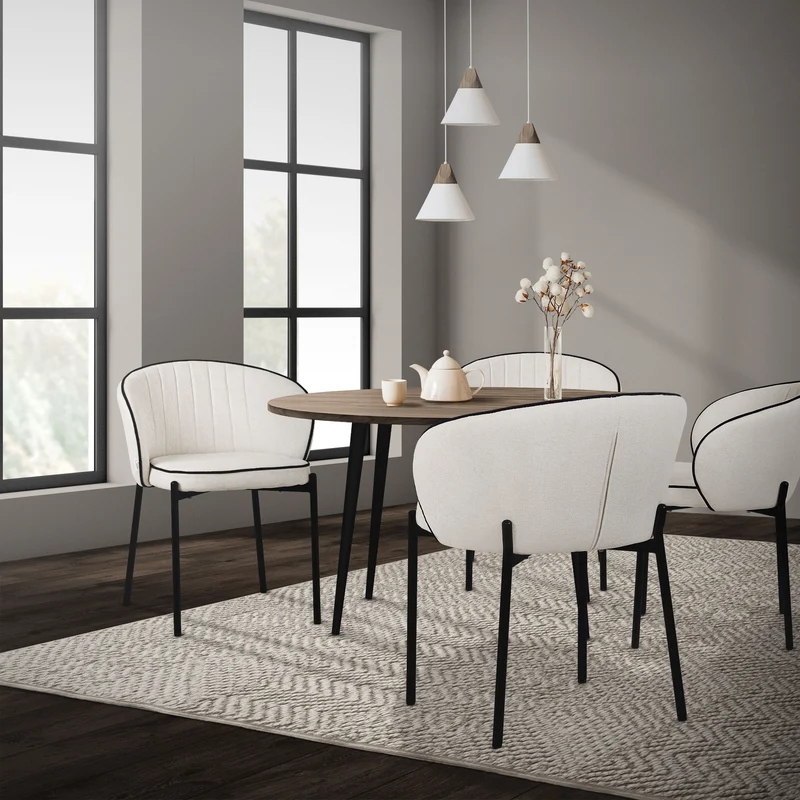 4er Set Esszimmerstühle mit Rücken- & Armlehne Beige mit Metallbeinen bis 120 kg ML-Design