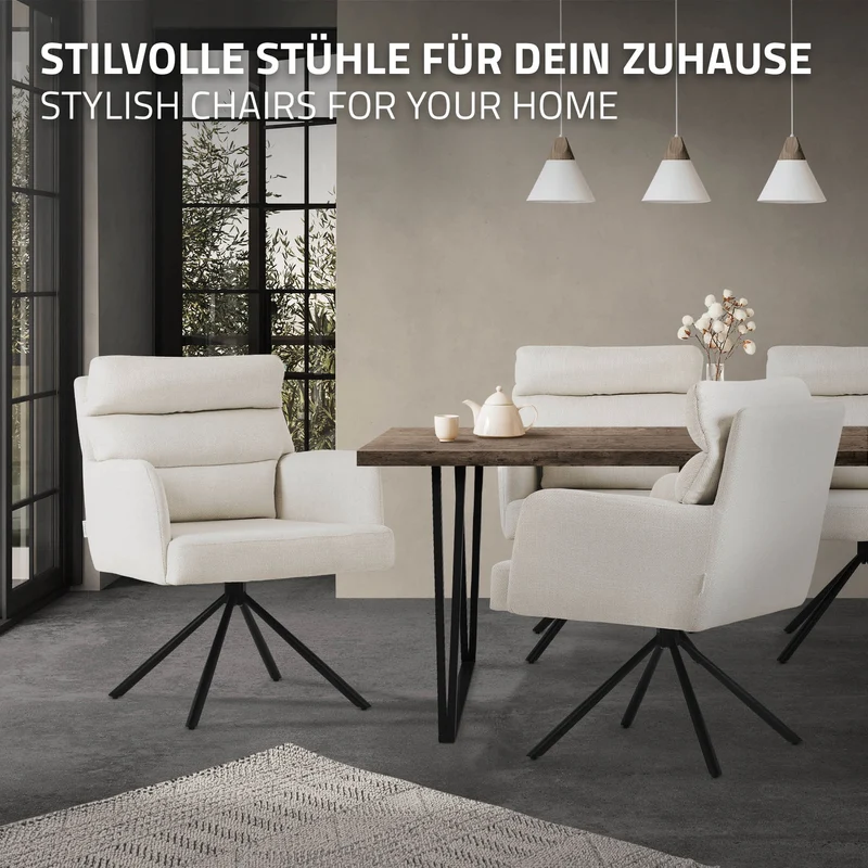 Esszimmerstuhl 2er Set Beige drehbar mit abnehmbaren Rückenkissen gepolstert bis 120 Kilogramm