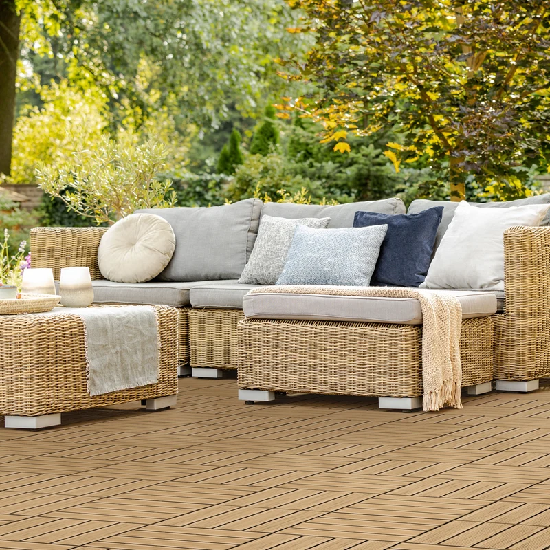 Terrassenfliesen 30x30 cm 11er Set für 1m² Teak aus WPC