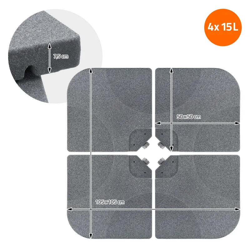 Sonnenschirmständer 4-teilig, Steinoptik Schirmgewicht, Gewichtsplatten für Ampelschirmständer befüllbar mit 60 Liter Wasser/80kg Sand ML-Design