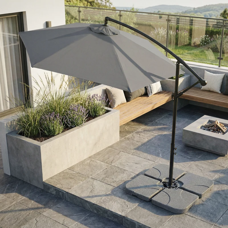 Sonnenschirmständer 4-teilig, Steinoptik Schirmgewicht, Gewichtsplatten für Ampelschirmständer befüllbar mit 60 Liter Wasser/80kg Sand ML-Design