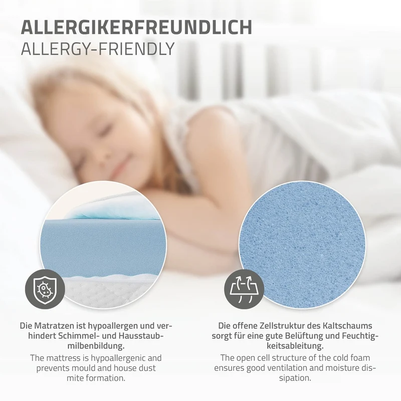 Kinderbett Hausbett 90x200 cm Weiß aus Kiefernholz inkl. Matratze H-10cm Rausfallschutz Regal Dach und Lattenrost ML-Design