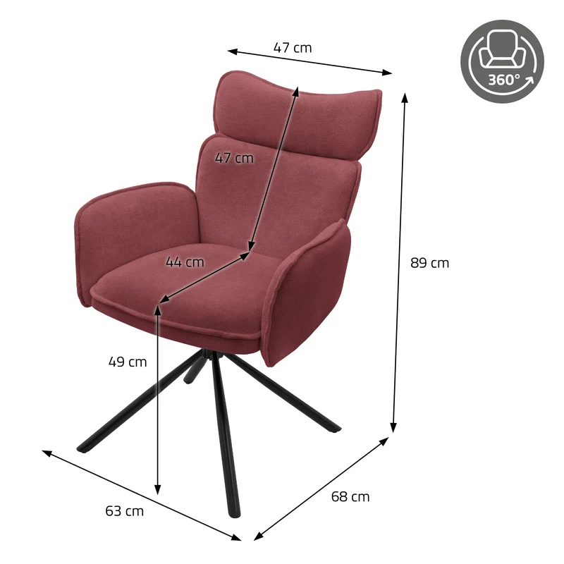 Esszimmerstuhl 2er Set drehbar Rot mit Rücken- und Armlehne bis 120 kg ML-Design