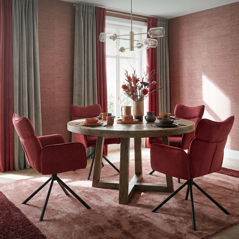 Esszimmerstuhl 2er Set drehbar Rot mit Rücken- und Armlehne bis 120 kg ML-Design