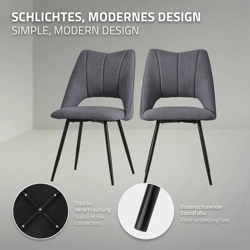 B-Ware Esszimmerstuhl 2er Set Grau gepolstert inkl. Montagematerial Polsterstuhl Küchenstuhl ML-Design