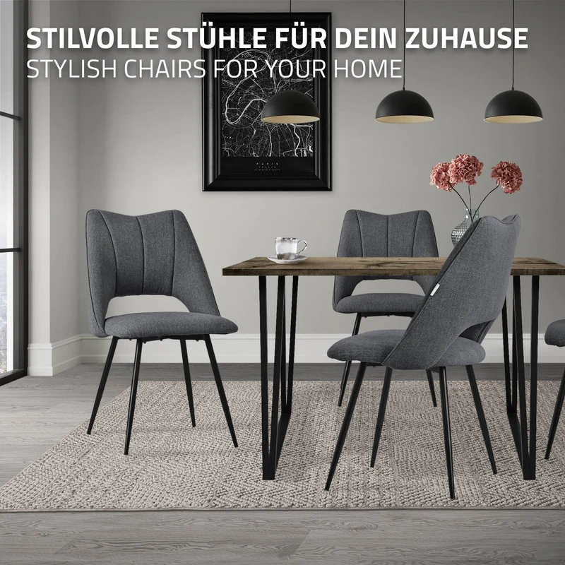 B-Ware Esszimmerstuhl 2er Set Grau gepolstert inkl. Montagematerial Polsterstuhl Küchenstuhl ML-Design