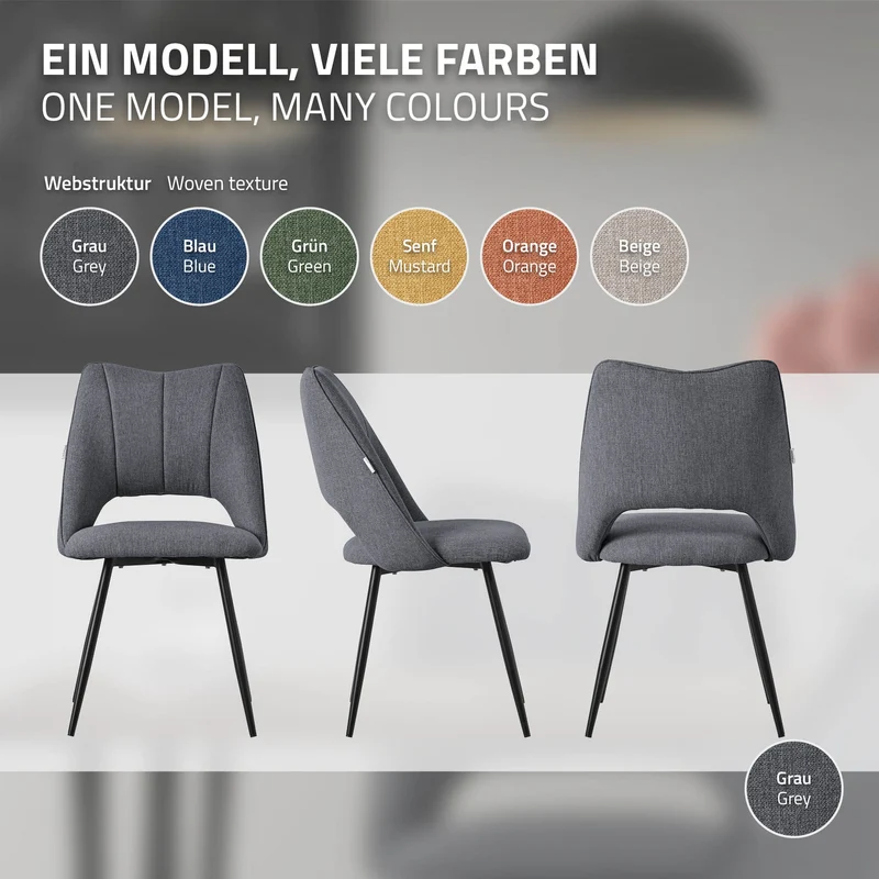 B-Ware Esszimmerstuhl 2er Set Grau gepolstert inkl. Montagematerial Polsterstuhl Küchenstuhl ML-Design