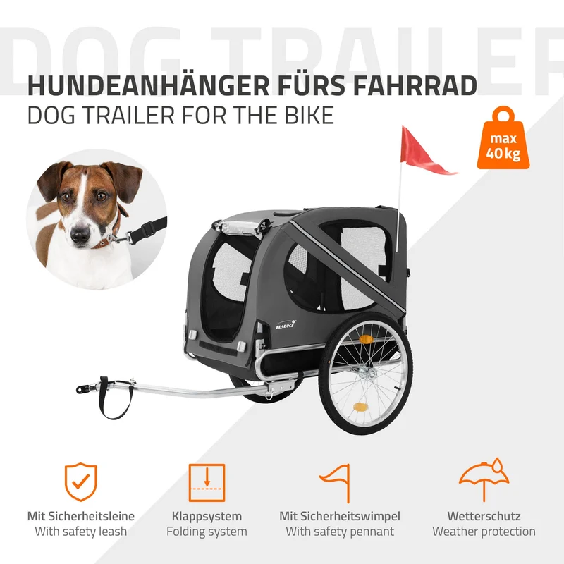 Hundeanhänger Fahrradanhänger Hunde bis 40 kg Grau HAUKI
