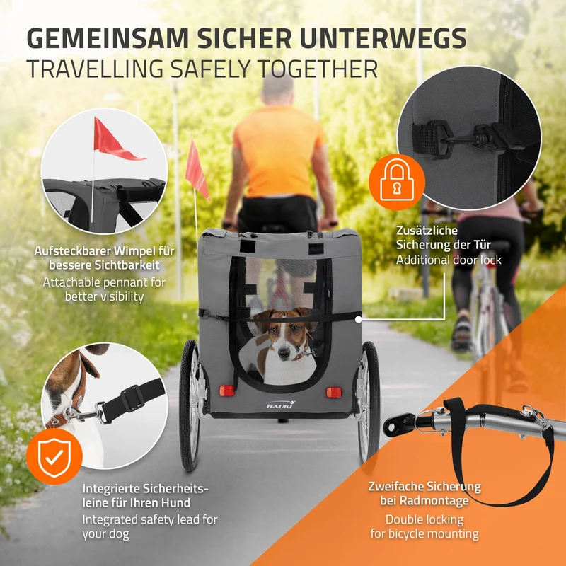 Hundeanhänger Fahrradanhänger Hunde bis 40 kg Grau HAUKI