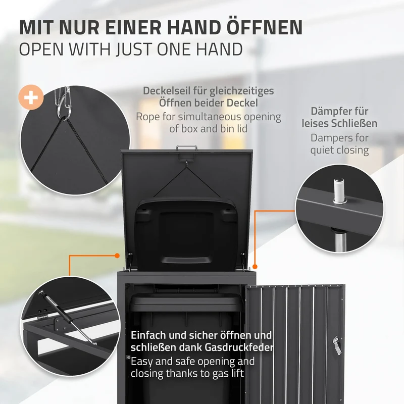 Mülltonnenbox 1er bis 240L 68x80x120 cm aus Stahl in Lärchenoptik ML-Design