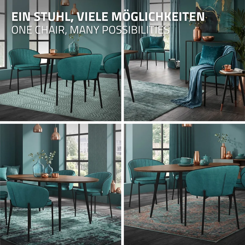4er Set Esszimmerstühle mit Rücken- & Armlehne Petrol mit Metallbeinen bis 120 kg ML-Design