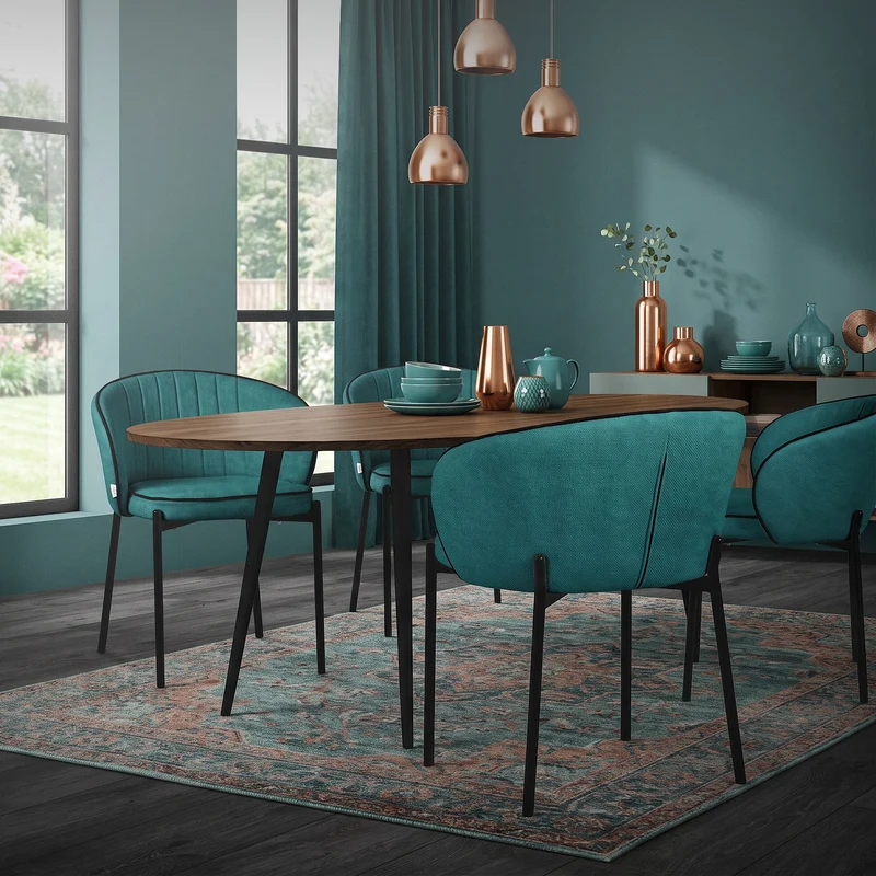 4er Set Esszimmerstühle mit Rücken- & Armlehne Petrol mit Metallbeinen bis 120 kg ML-Design