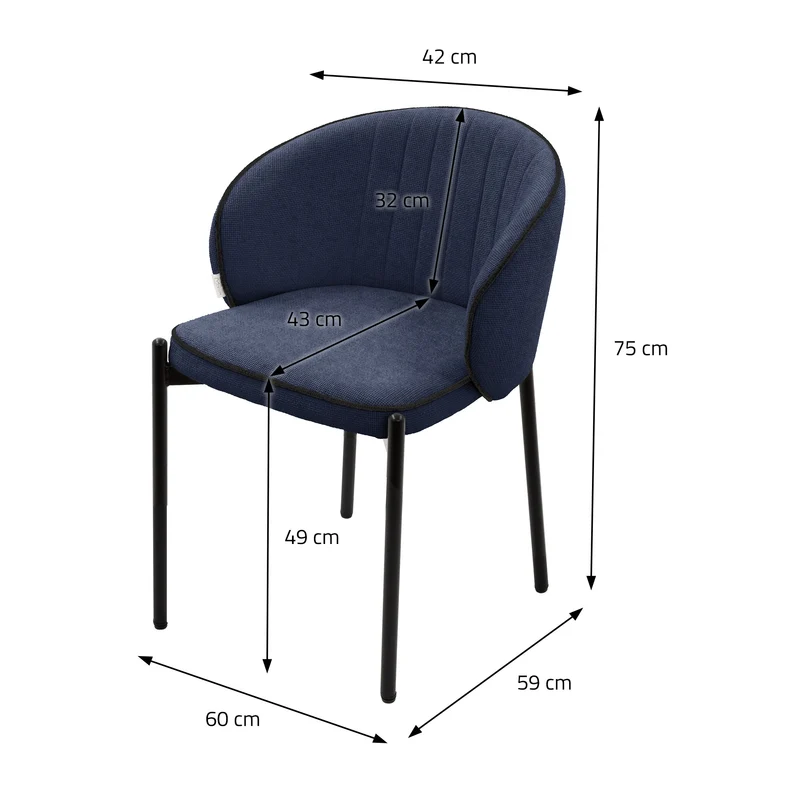 6er Set Esszimmerstühle mit Rücken- & Armlehne Dunkelblau mit Metallbeinen bis 120 kg ML-Design