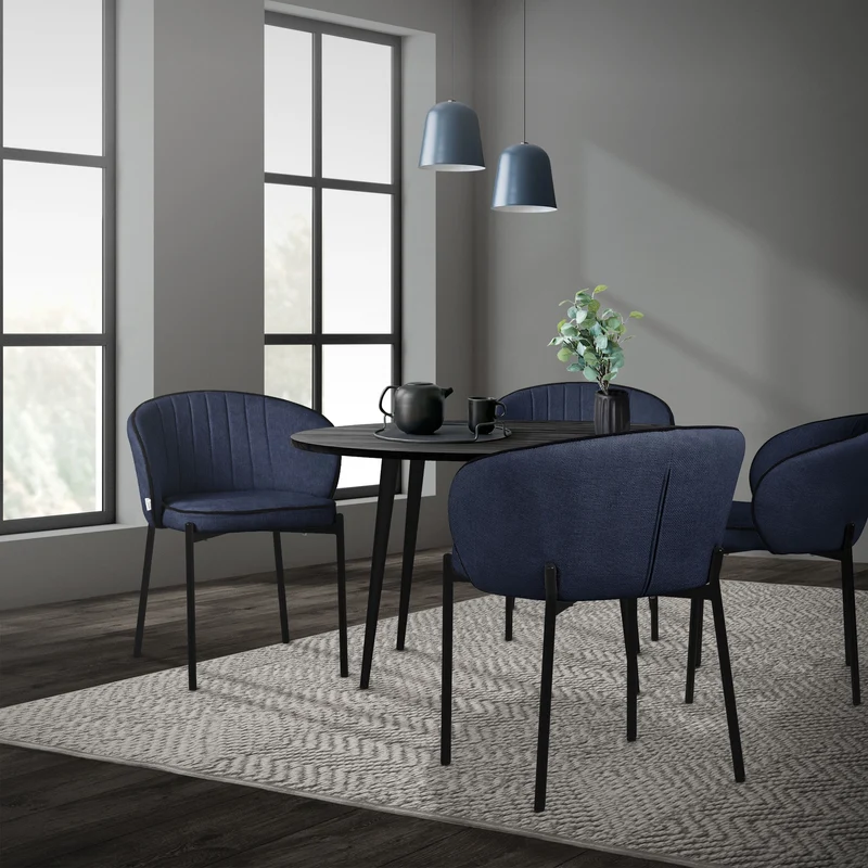 6er Set Esszimmerstühle mit Rücken- & Armlehne Dunkelblau mit Metallbeinen bis 120 kg ML-Design