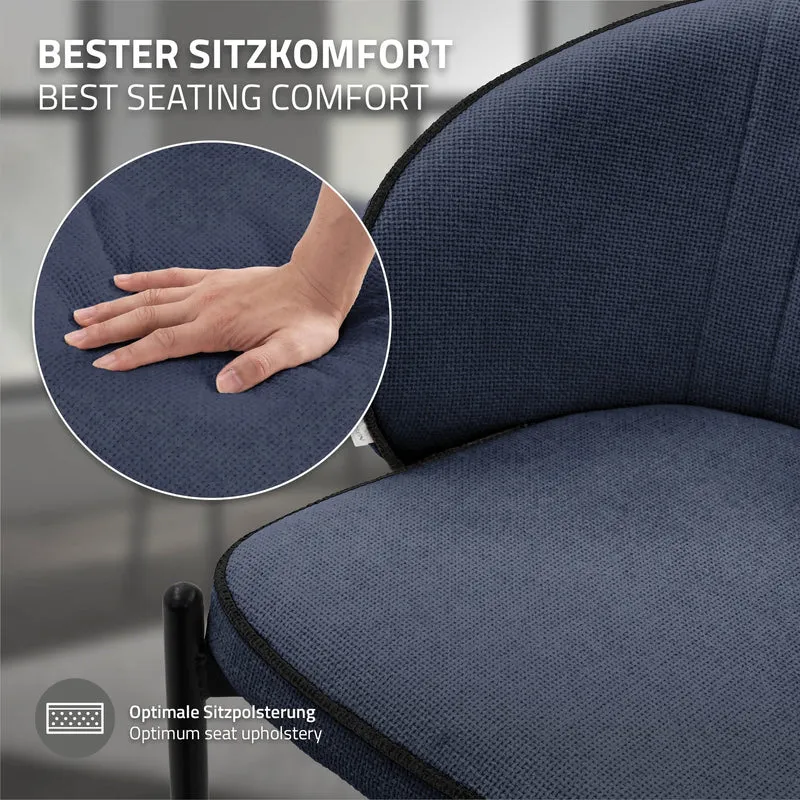 2er Set Esszimmerstühle mit Rücken- & Armlehne Dunkelblau mit Metallbeinen bis 120 kg ML-Design
