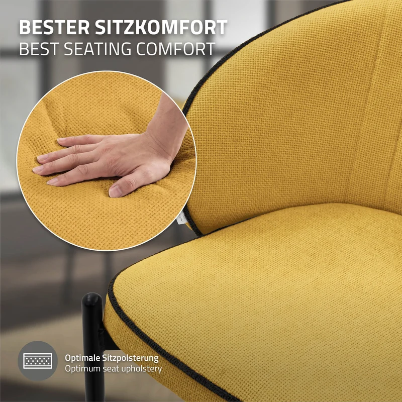 2er Set Esszimmerstühle mit Rücken- & Armlehne Senf mit Metallbeinen bis 120 kg ML-Design