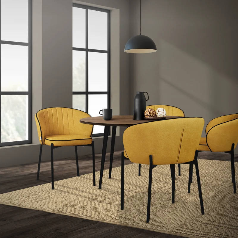 2er Set Esszimmerstühle mit Rücken- & Armlehne Senf mit Metallbeinen bis 120 kg ML-Design