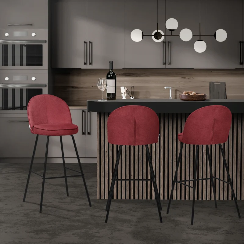 Barhocker 2er Set Rot 52x102x50 cm mit Rückenlehne und Fußstütze bis 120 kg ML-Design