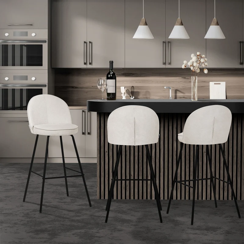 Barhocker 2er Set Beige 52x102x50 cm mit Rückenlehne und Fußstütze bis 120 kg ML-Design