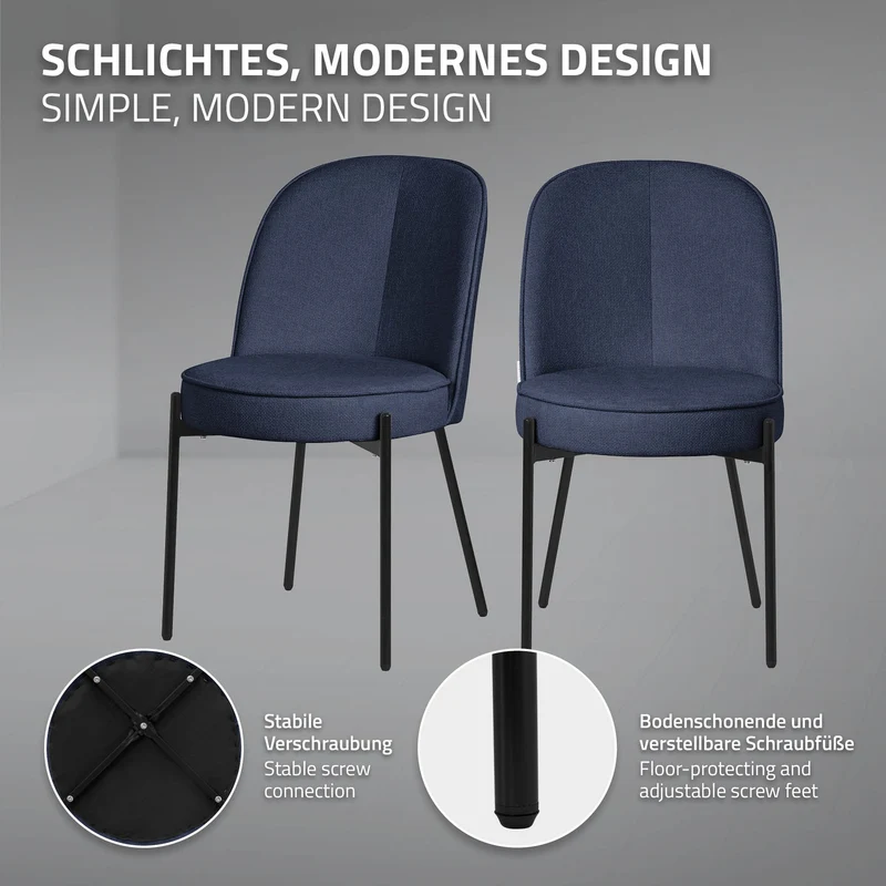Esszimmerstühle 2er Set Dunkelblau mit Rückenlehne, Polsterstühle für Esszimmer & Küche ML-Design