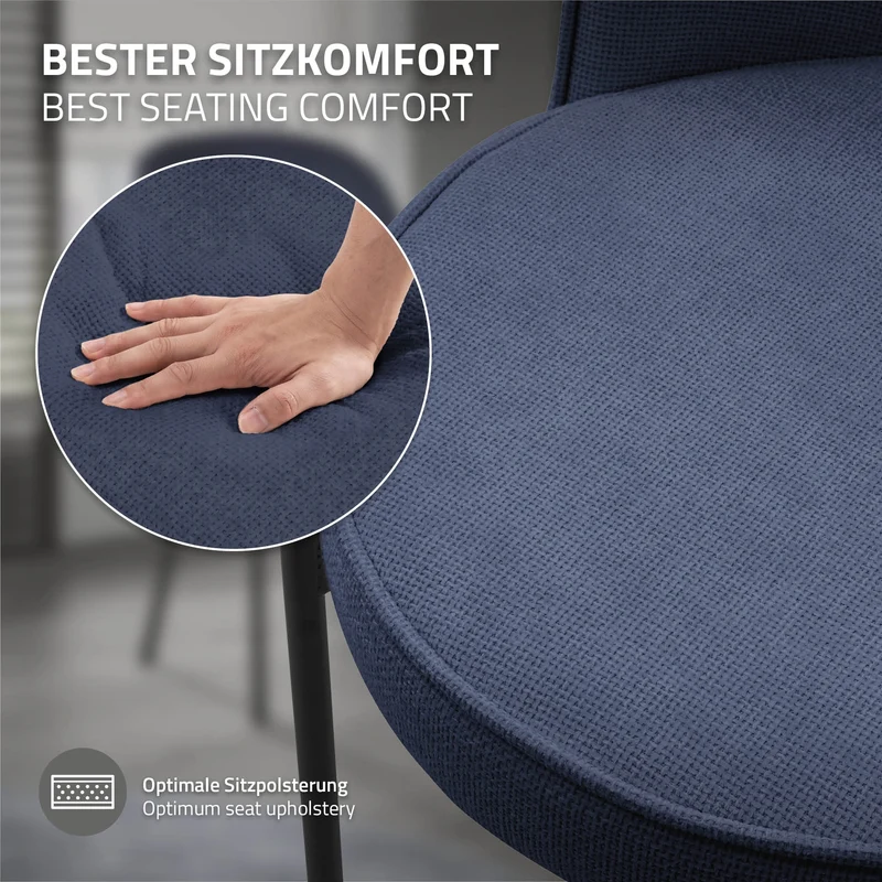Esszimmerstühle 2er Set Dunkelblau mit Rückenlehne, Polsterstühle für Esszimmer & Küche ML-Design
