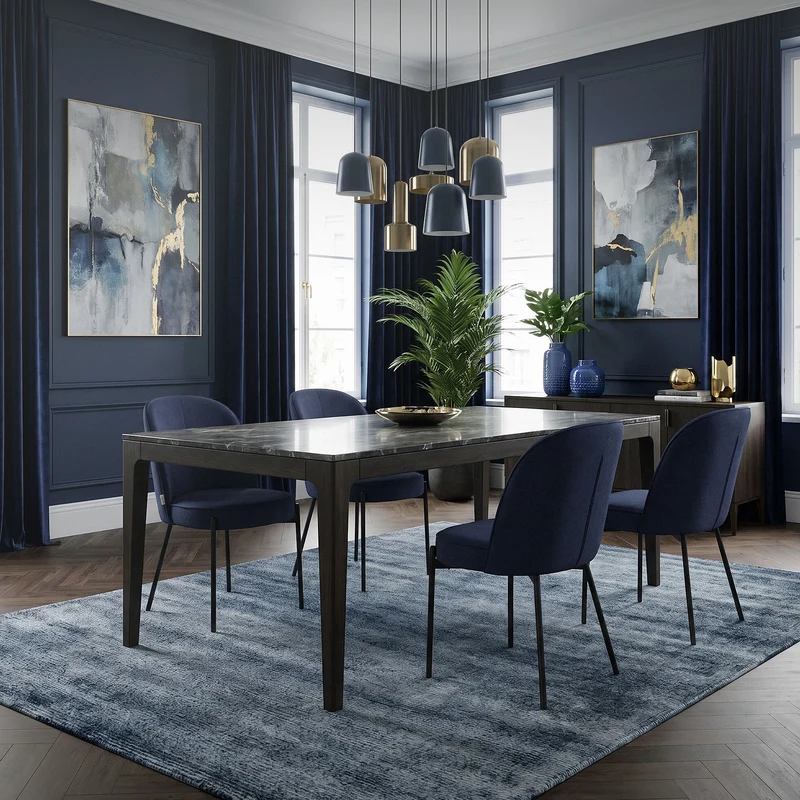 Esszimmerstühle 2er Set Dunkelblau mit Rückenlehne, Polsterstühle für Esszimmer & Küche ML-Design