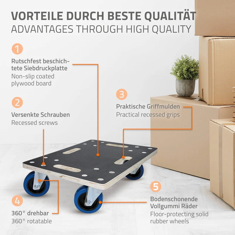 2er Set Rollbrett Möbelroller 35 x 50 cm aus Multiplex Tragkraft 800 kg