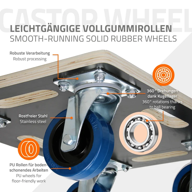 2er Set Rollbrett Möbelroller 35 x 50 cm aus Multiplex Tragkraft 800 kg