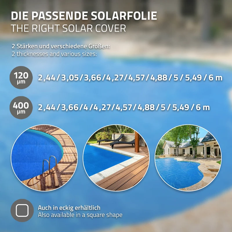 Pool Solarfolie rund Ø 500 cm Blau, Pool Solarabdeckplane 400µm, Solarplane Solarabdeckung zuschneidbar, Poolabdeckung