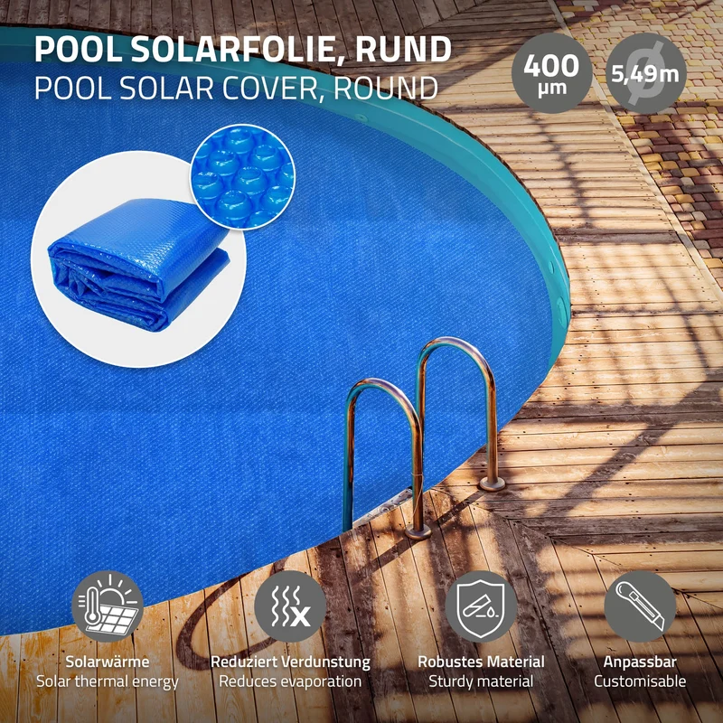 Pool Solarfolie rund Ø 549 cm Blau, Pool Solarabdeckplane 400µm, Solarplane Solarabdeckung zuschneidbar, Poolabdeckung