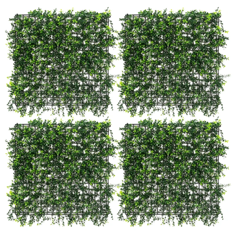 ECD Germany | Künstliche Pflanzenwand Pachysandra 4er Set 50x50 cm Grün Kunstpflanzen Wandpaneele Indoor Outdoor Blumenwand Sichtschutz Wandpflanzen