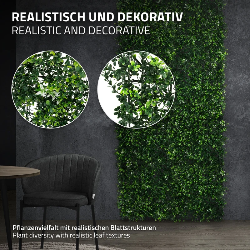 ECD Germany | Künstliche Pflanzenwand Pachysandra 4er Set 50x50 cm Grün Kunstpflanzen Wandpaneele Indoor Outdoor Blumenwand Sichtschutz Wandpflanzen