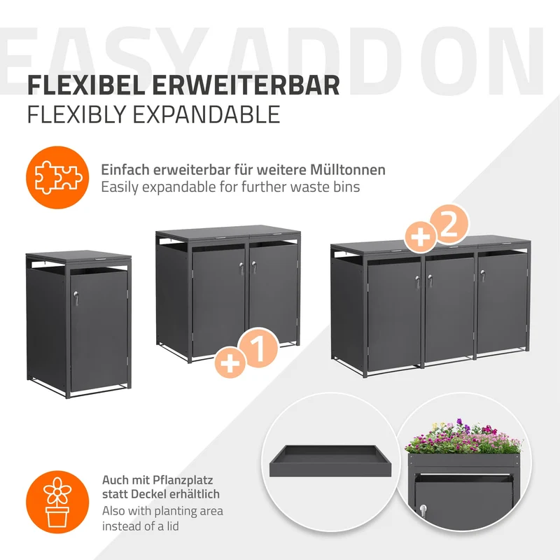 Mülltonnenbox Mülltonnenverkleidung für bis zu 4 Tonnen je 240L aus Stahl