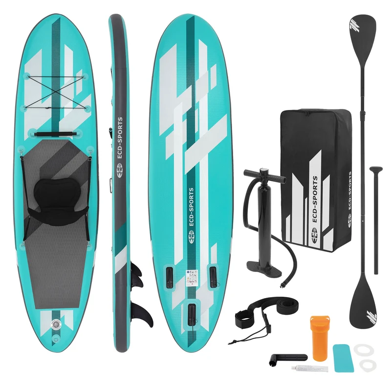 Stand Up Paddle aufblasbares SUP Board mit Kajak Sitz 320x82x15 cm in Türkis aus PVC inkl. Pumpe und Tragetasche