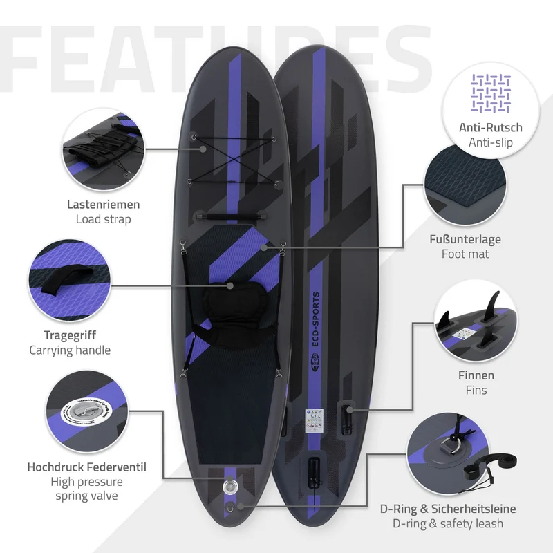 Stand Up Paddle aufblasbares SUP Board mit Kajak Sitz 320x82x15 cm aus PVC inkl. Pumpe und Tragetasche