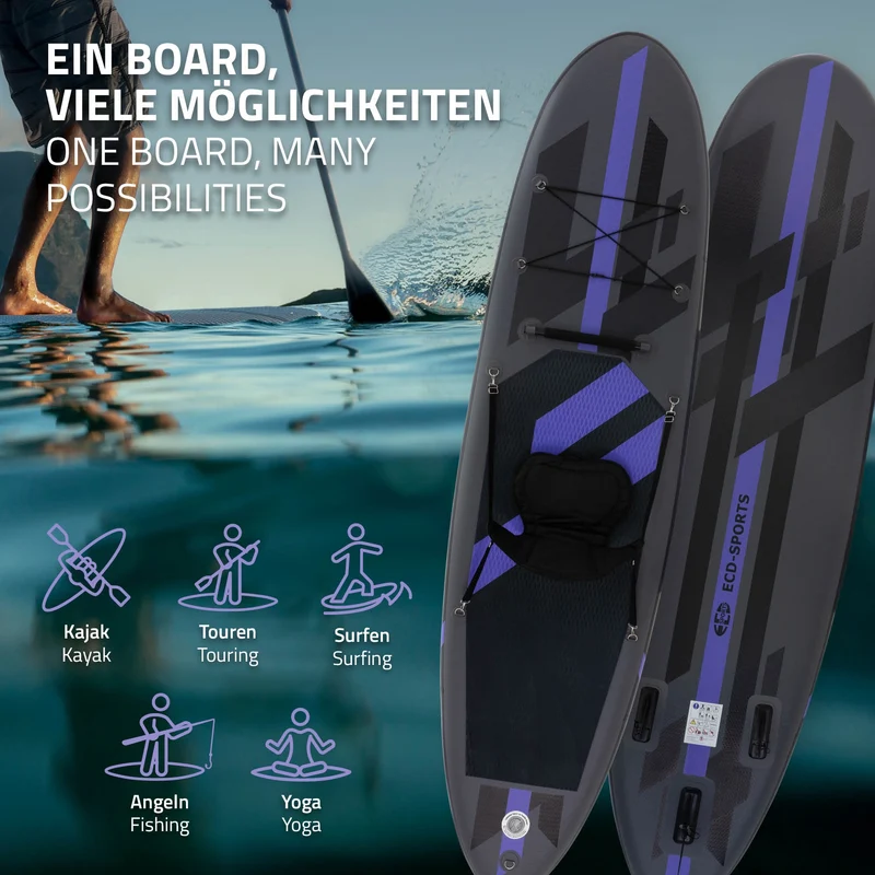 Stand Up Paddle aufblasbares SUP Board mit Kajak Sitz 320x82x15 cm aus PVC inkl. Pumpe und Tragetasche