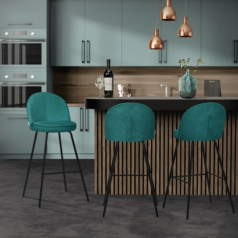 Barhocker 2er Set Petrol 52x102x50 cm mit Rückenlehne und Fußstütze bis 120 kg ML-Design