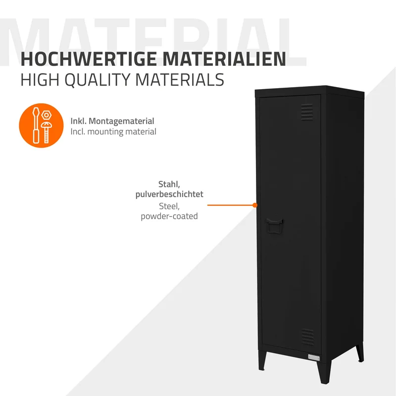 B-Ware Aktenschrank Spindschrank 1-türig 38x38x137,5 cm Schwarz aus Stahl ML-Design