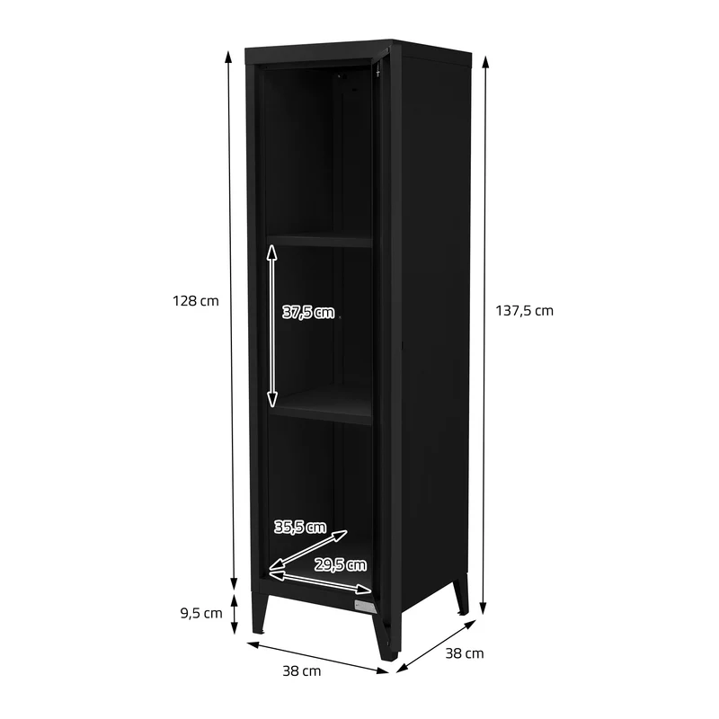 B-Ware Aktenschrank Spindschrank 1-türig 38x38x137,5 cm Schwarz aus Stahl ML-Design