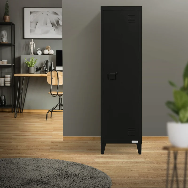 B-Ware Aktenschrank Spindschrank 1-türig 38x38x137,5 cm Schwarz aus Stahl ML-Design